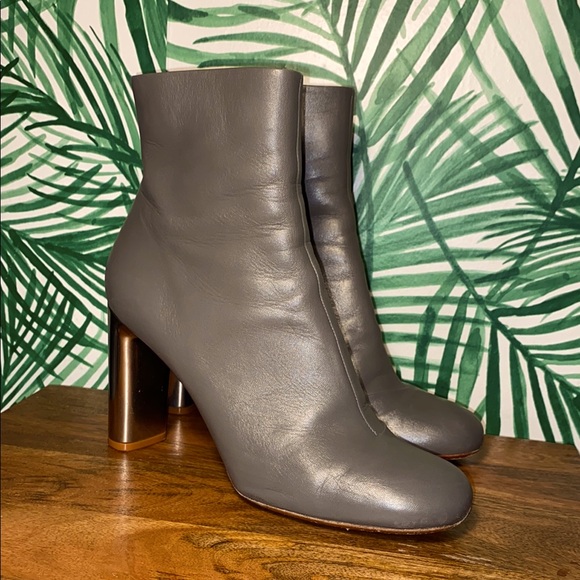 Celine Shoes - Celine Paris Gray Leather Metal Black Heel Ankle Boots Women’s 40.5/10